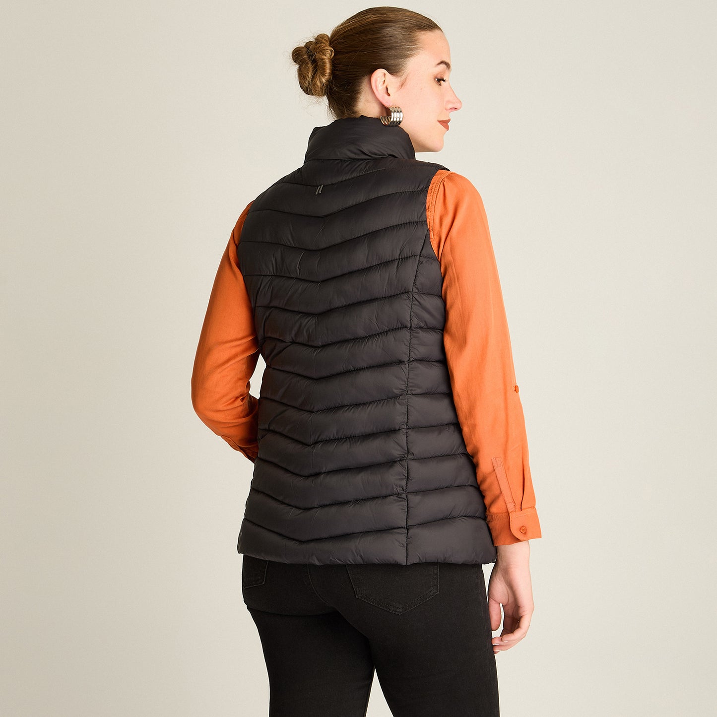 Parka Negro Sin Mangas Elasticidad Nula Sin Forro Calce Normal Tela Plano