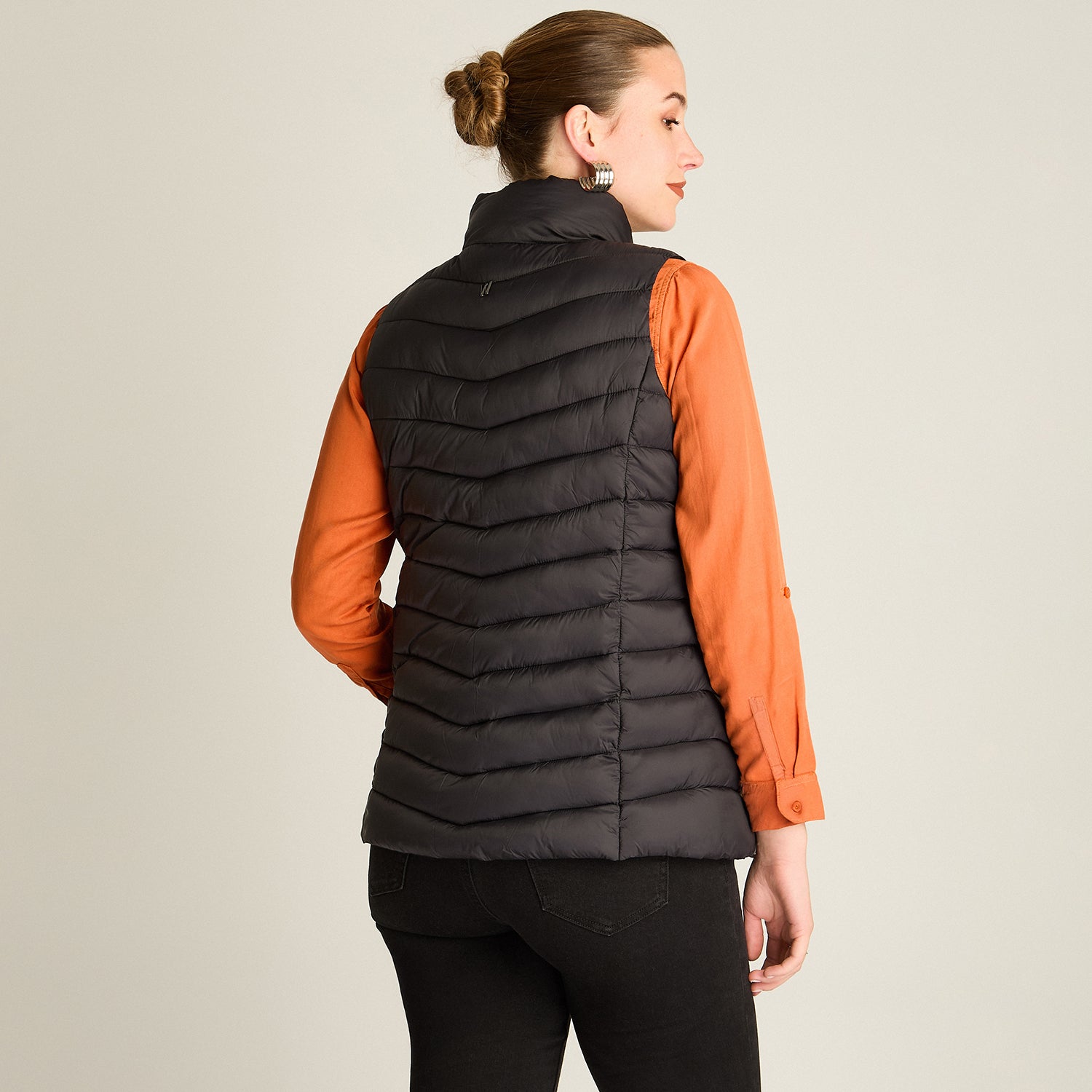 Parka Negro Sin Mangas Elasticidad Nula Sin Forro Calce Normal Tela Plano