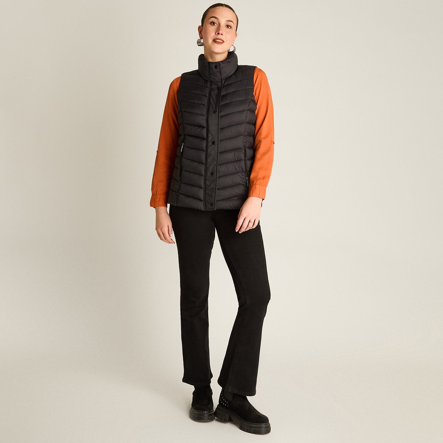 Parka Negro Sin Mangas Elasticidad Nula Sin Forro Calce Normal Tela Plano