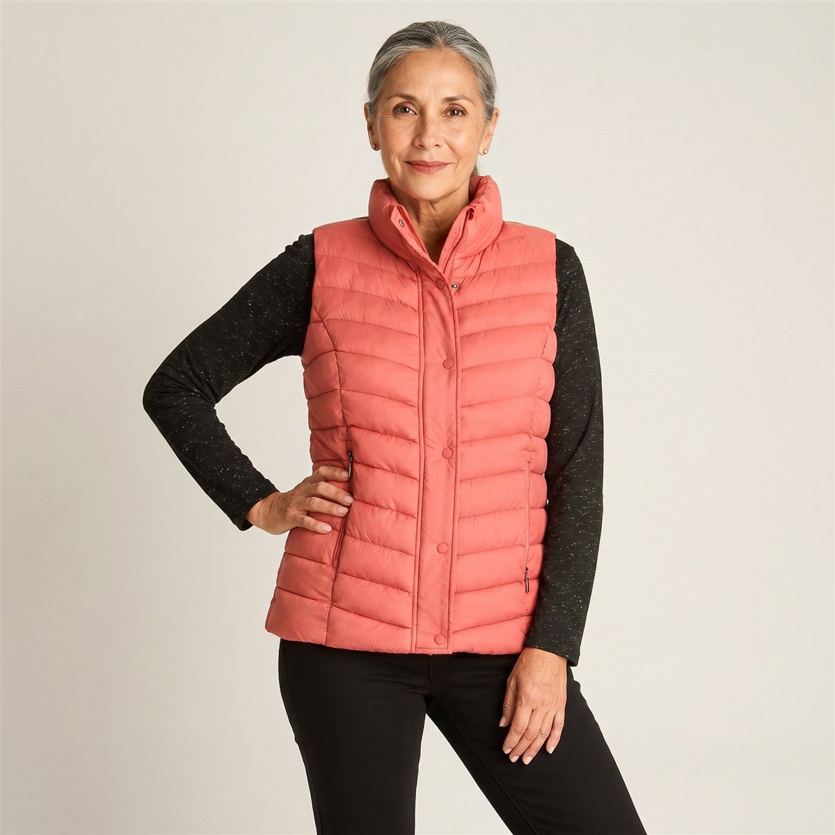 Parka Sin Mangas DiseÃ±o Quilted en modelo adulta