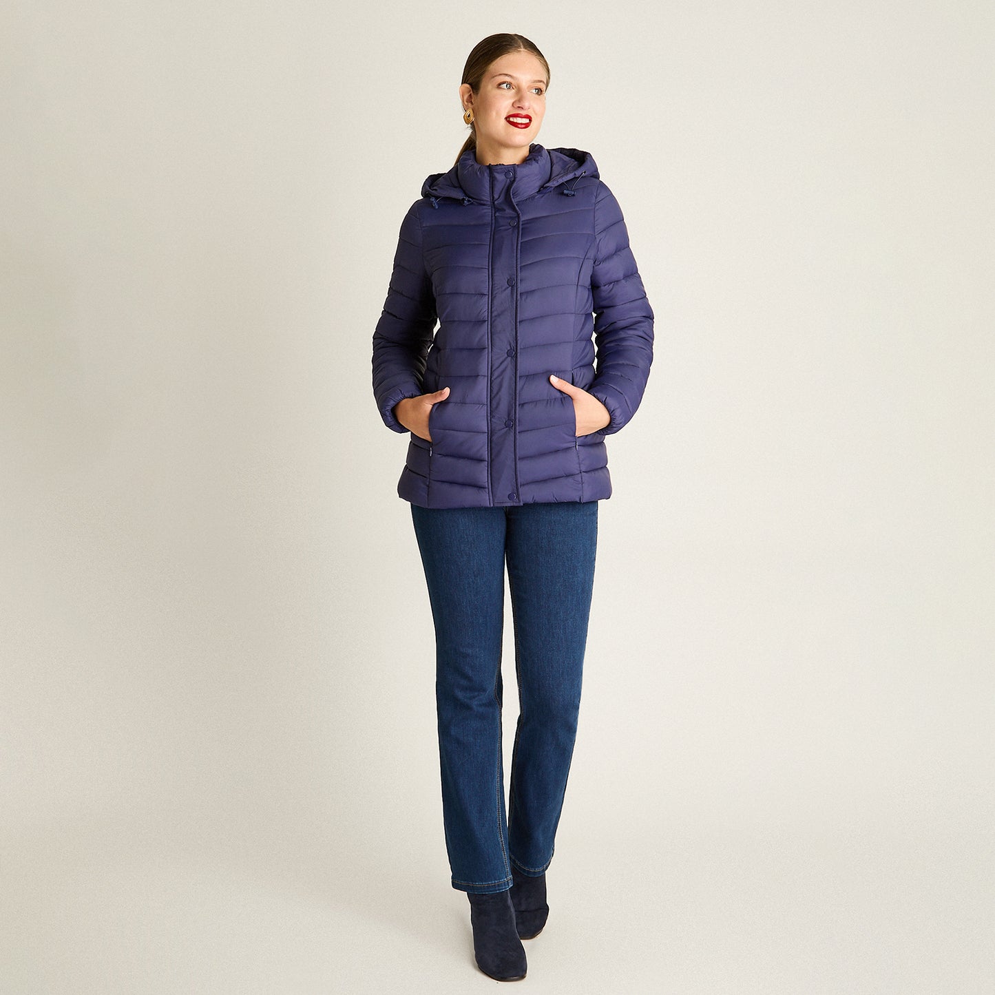 Parka Azul Manga Larga Elasticidad Nula Sin Forro Calce Normal Tela Plano