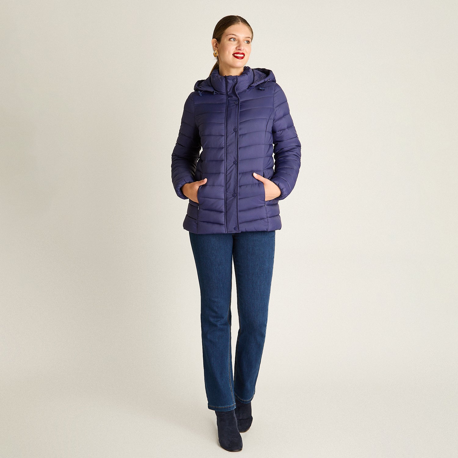 Parka Azul Manga Larga Elasticidad Nula Sin Forro Calce Normal Tela Plano