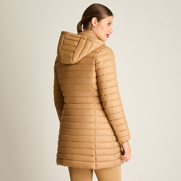 Parka Camel Manga Larga Elasticidad Nula Sin Forro Calce Normal Tela Plano