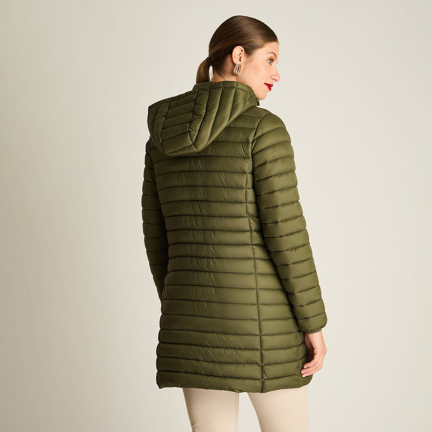 Parka Verde Manga Larga Elasticidad Nula Sin Forro Calce Normal Tela Plano