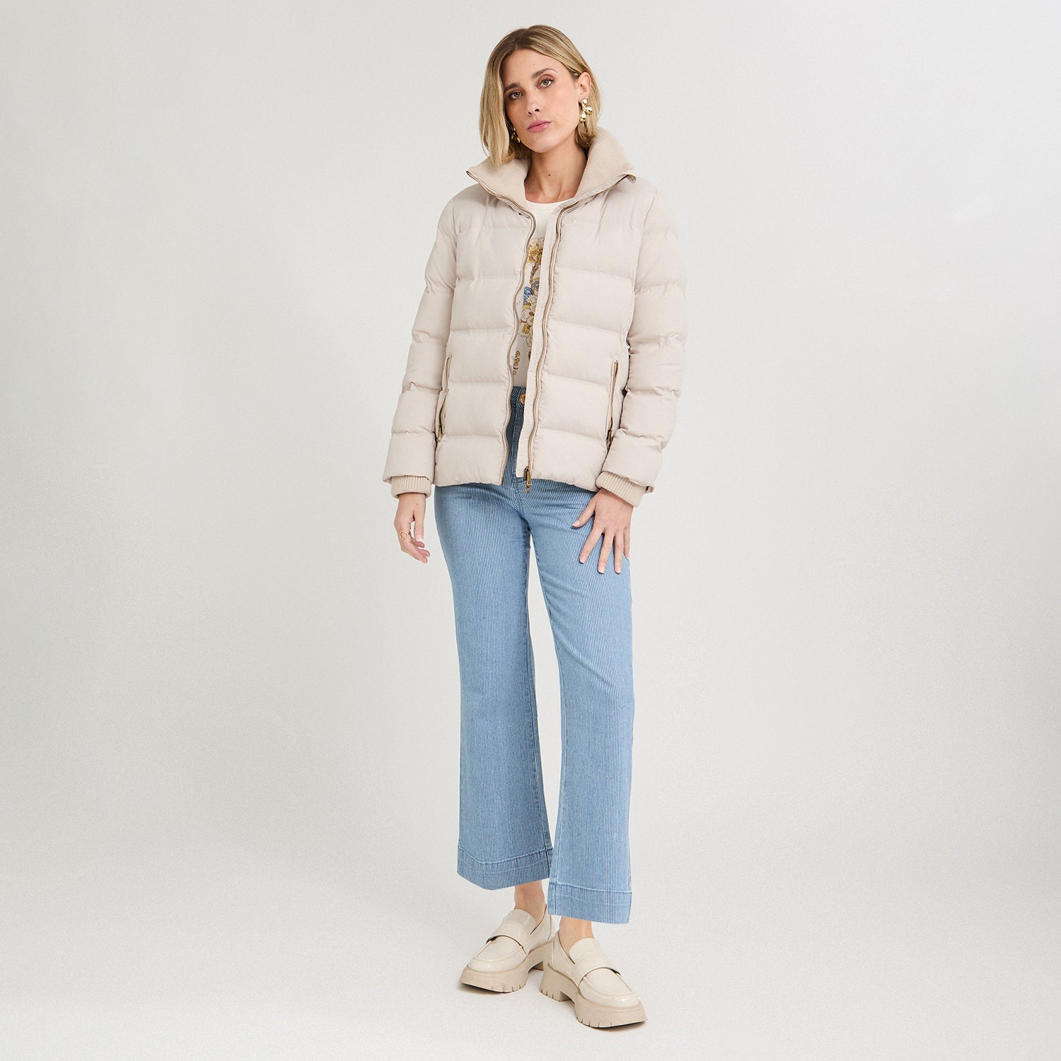 Parka Beige corta detalle tejido - Lorenzo di Pontti