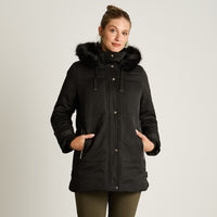 Parka Negro Manga Larga Elasticidad Nula Con Forro Calce Normal Tela Plano