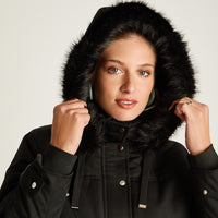 Parka Negro Manga Larga Elasticidad Nula Con Forro Calce Normal Tela Plano