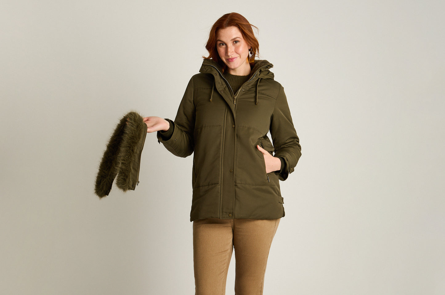 Parka Verde Manga Larga Elasticidad Nula Con Forro Calce Normal Tela Plano