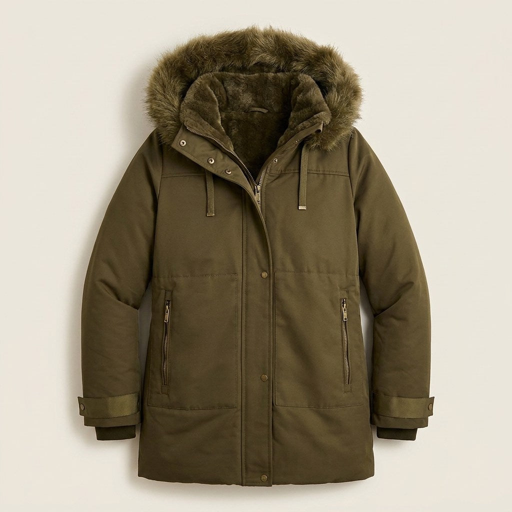 Parka Verde con Gorro fijo y Forro en plano