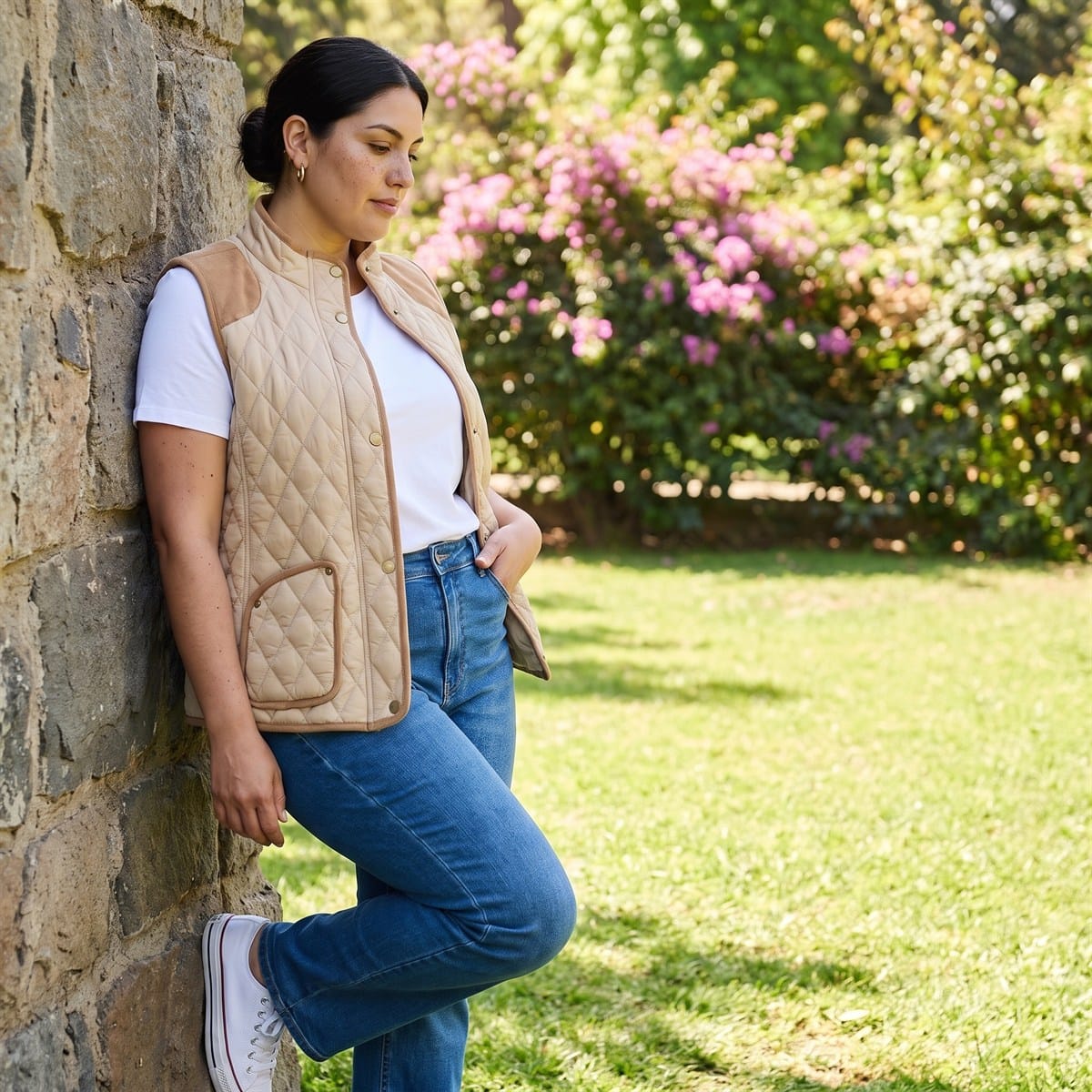 Parka sin Mangas con Bolsillos Beige lifestyle