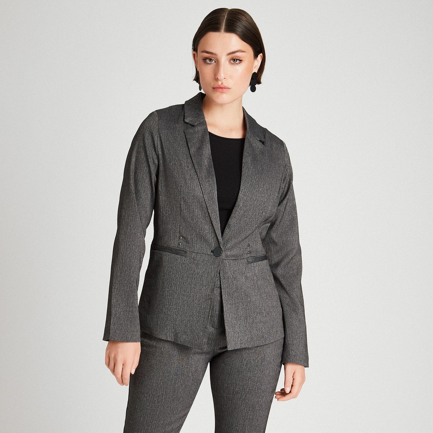 Blazer Manga Larga Entallado Gris