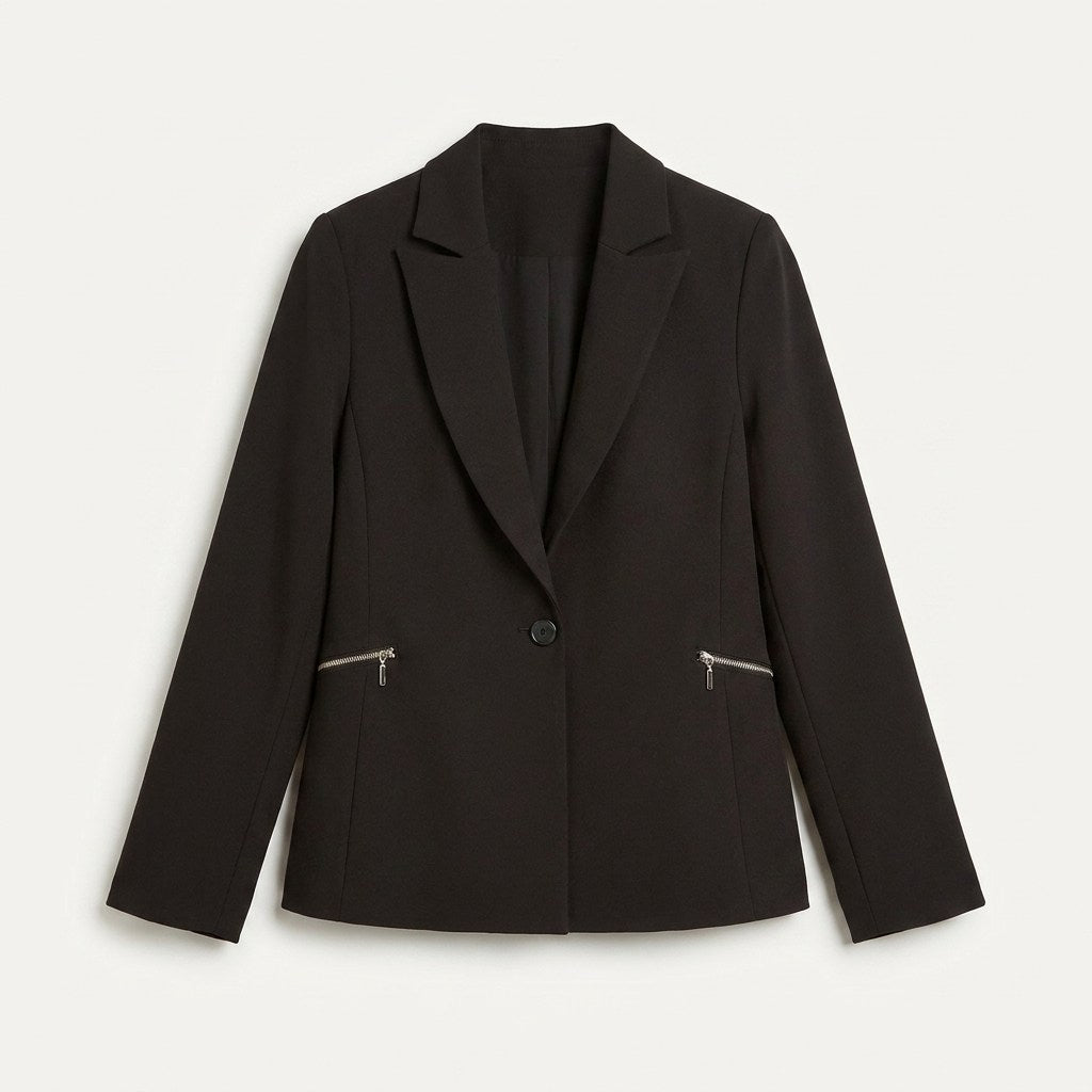 Blazer Negro Manga Larga con Estilo Sofisticado en plano
