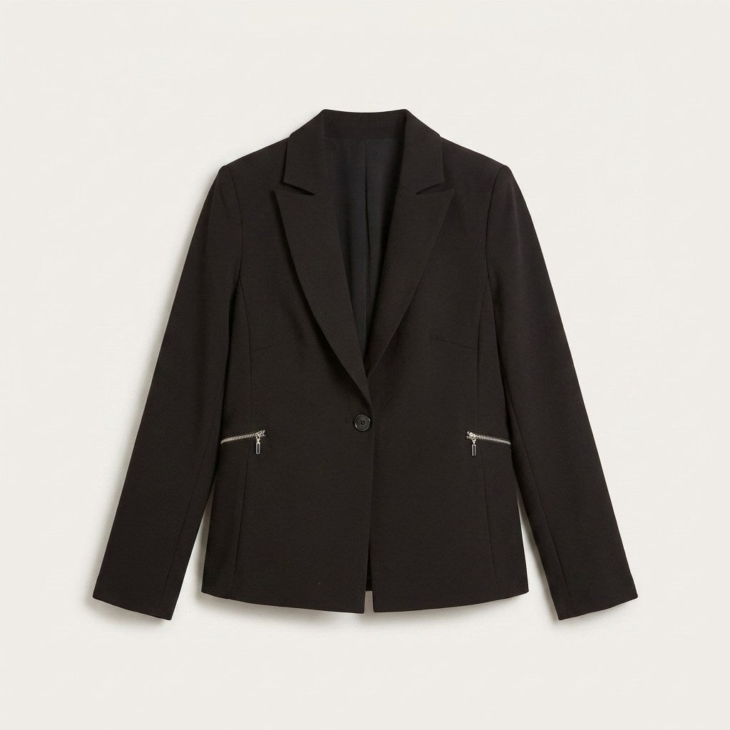 Blazer Negro Manga Larga con Estilo Sofisticado en plano
