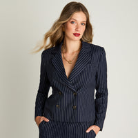 Blazer Crop Manga Larga Cruzado Con Listado Azul Lorenzo Di Pontti