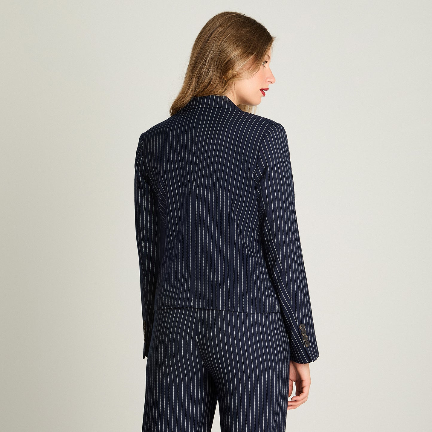 Blazer Crop Manga Larga Cruzado Con Listado Azul Lorenzo Di Pontti