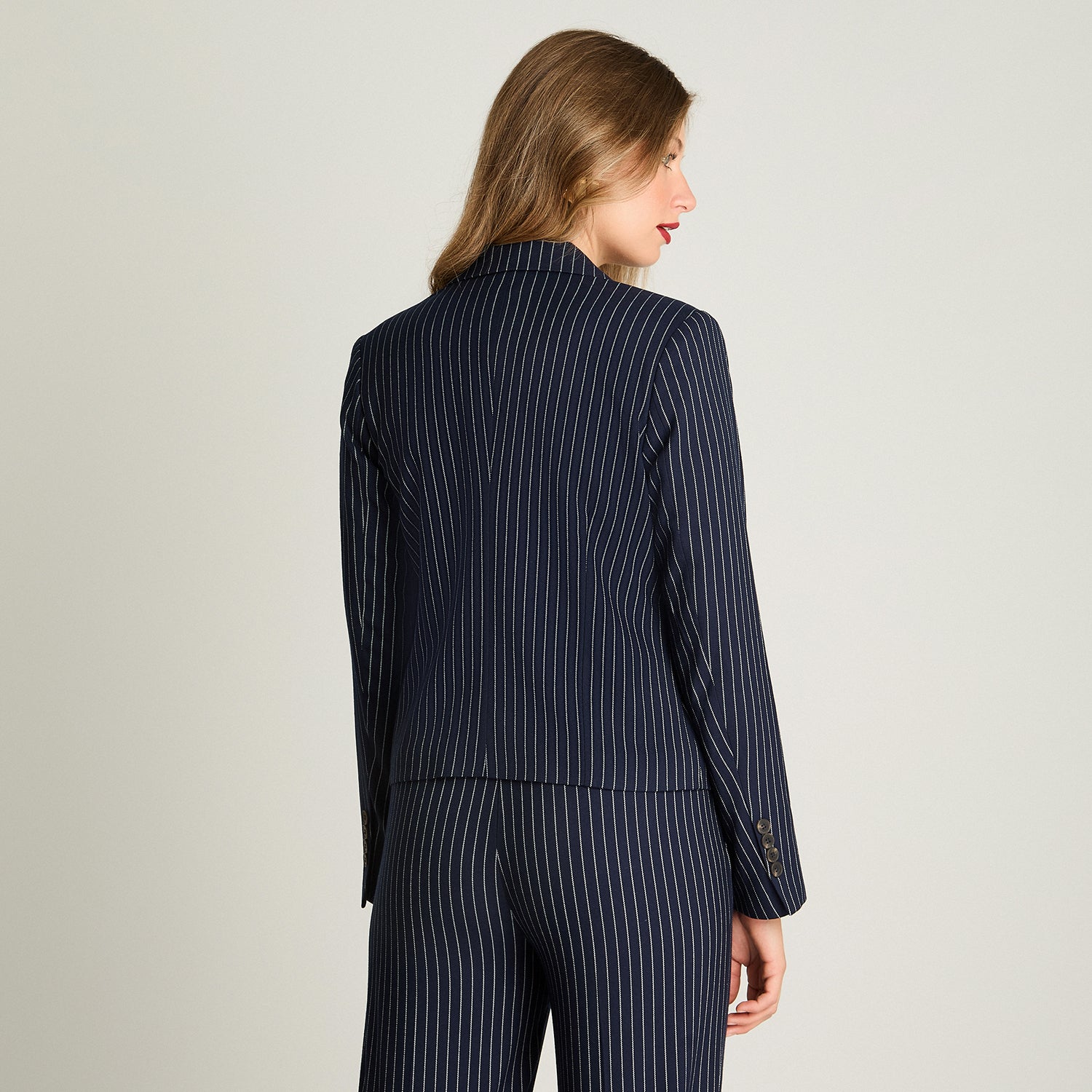 Blazer Crop Manga Larga Cruzado Con Listado Azul Lorenzo Di Pontti