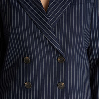 Blazer Crop Manga Larga Cruzado Con Listado Azul Lorenzo Di Pontti