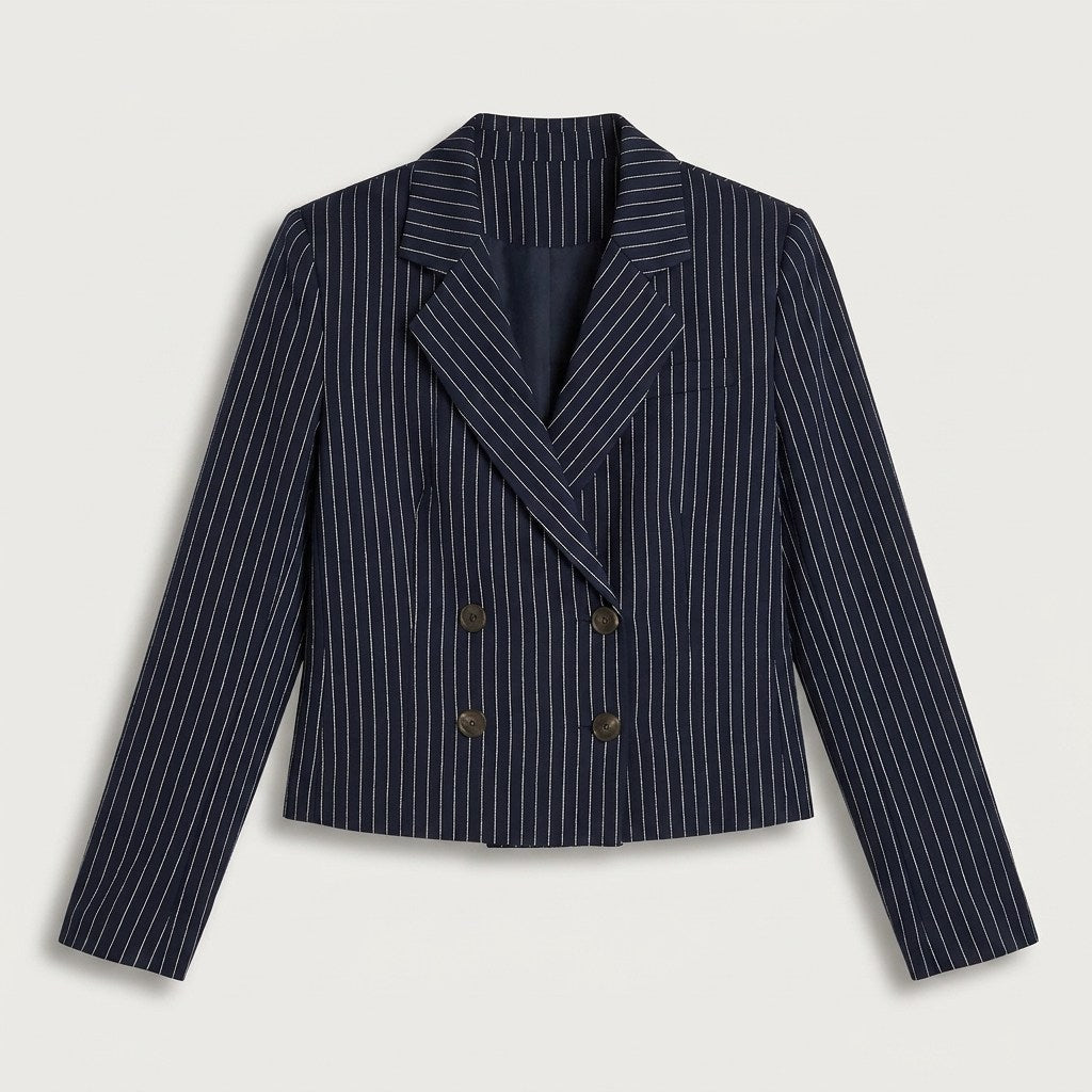 Blazer Crop Azul: Moderno, Ultra Femenino en plano
