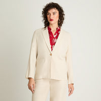 Blazer Lino Botones Madera Beige Curvi