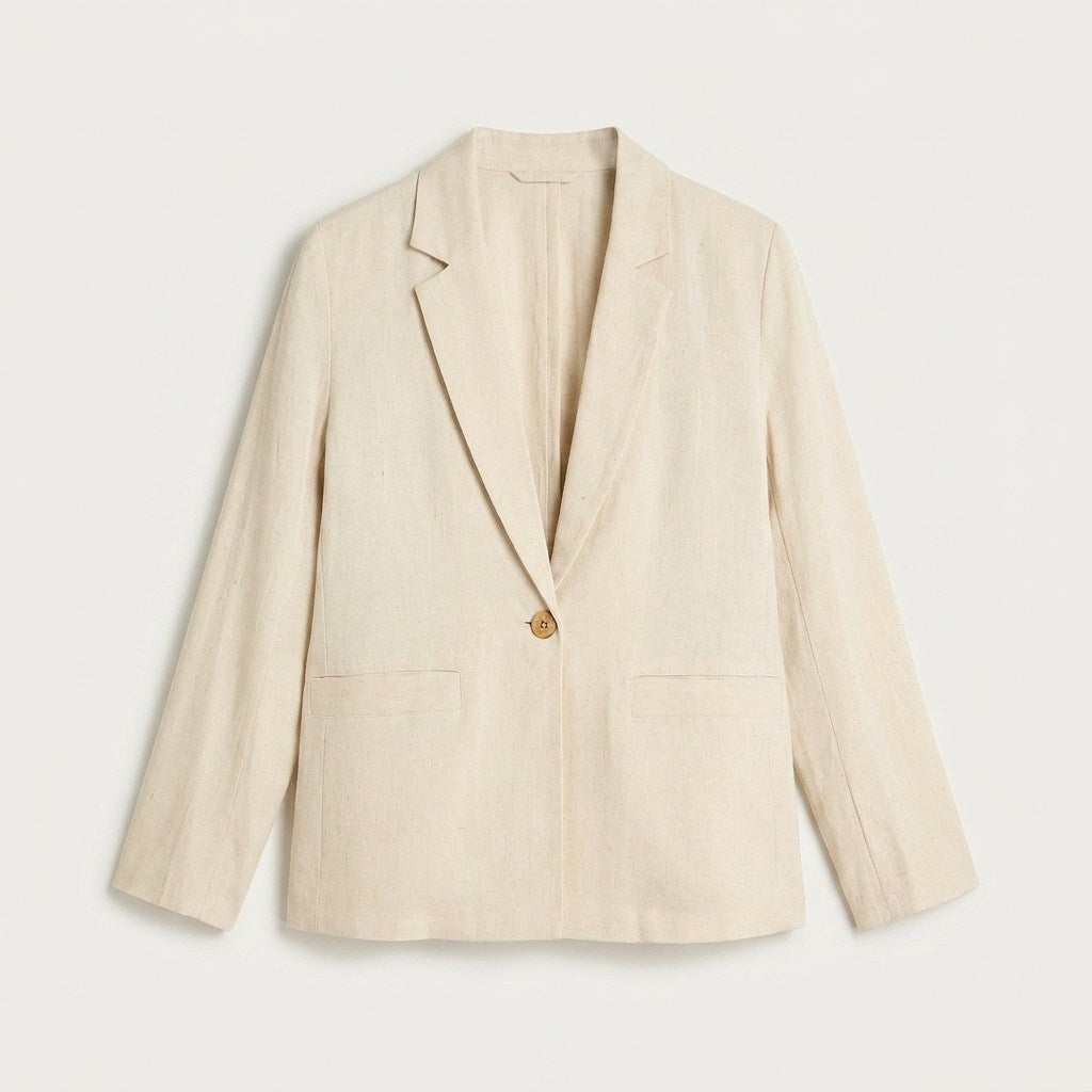 Blazer Lino Botones Madera Beige en plano