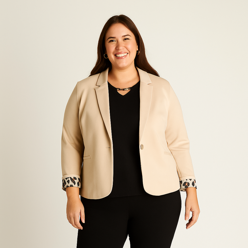 Blazer Beige con Puños Animal Print