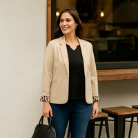 Blazer Beige con Puños Animal Print