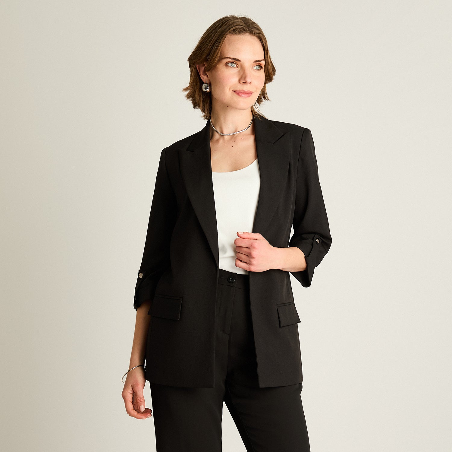 Blazer Negro Manga 3/4 Con Forro