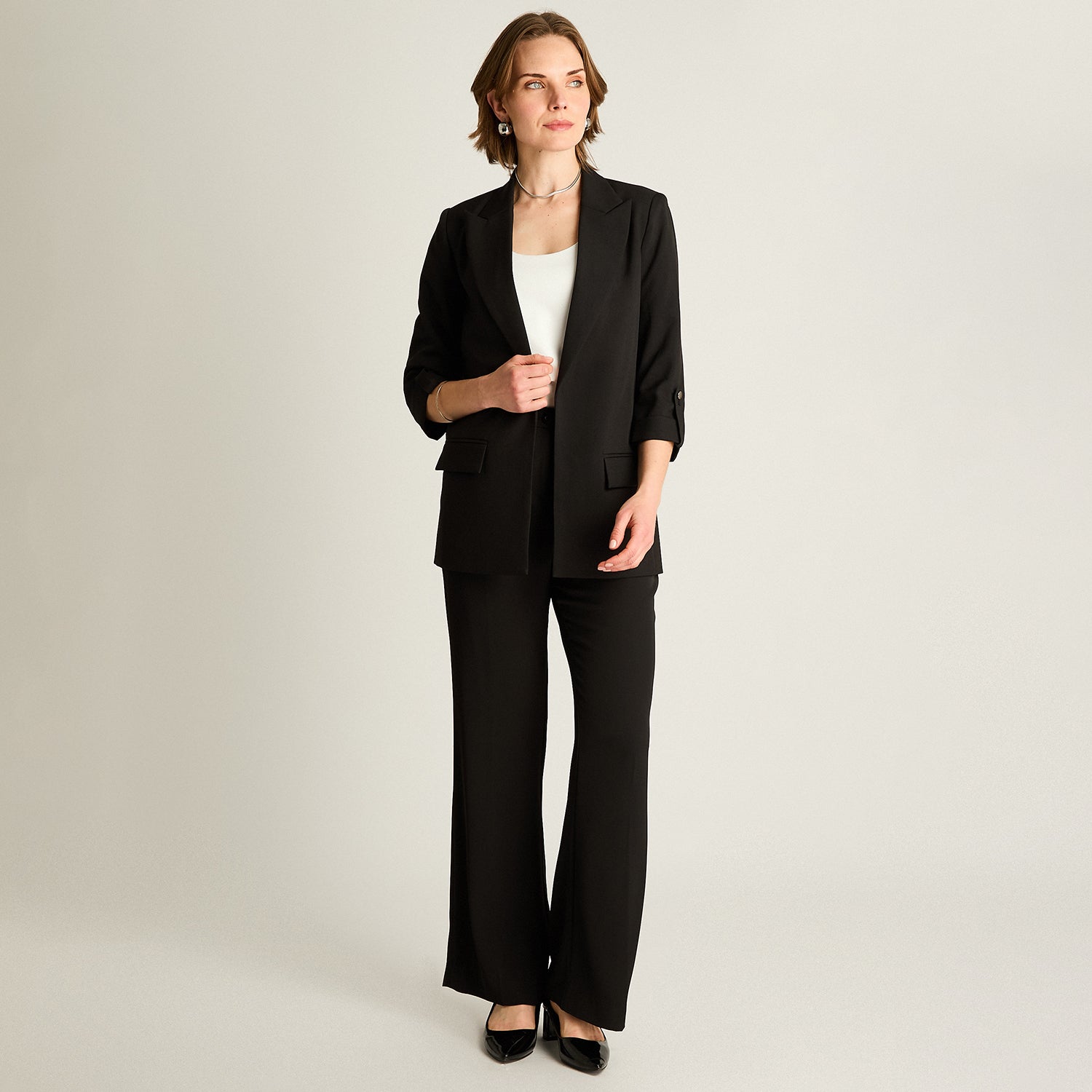 Blazer Negro Manga 3/4 Con Forro