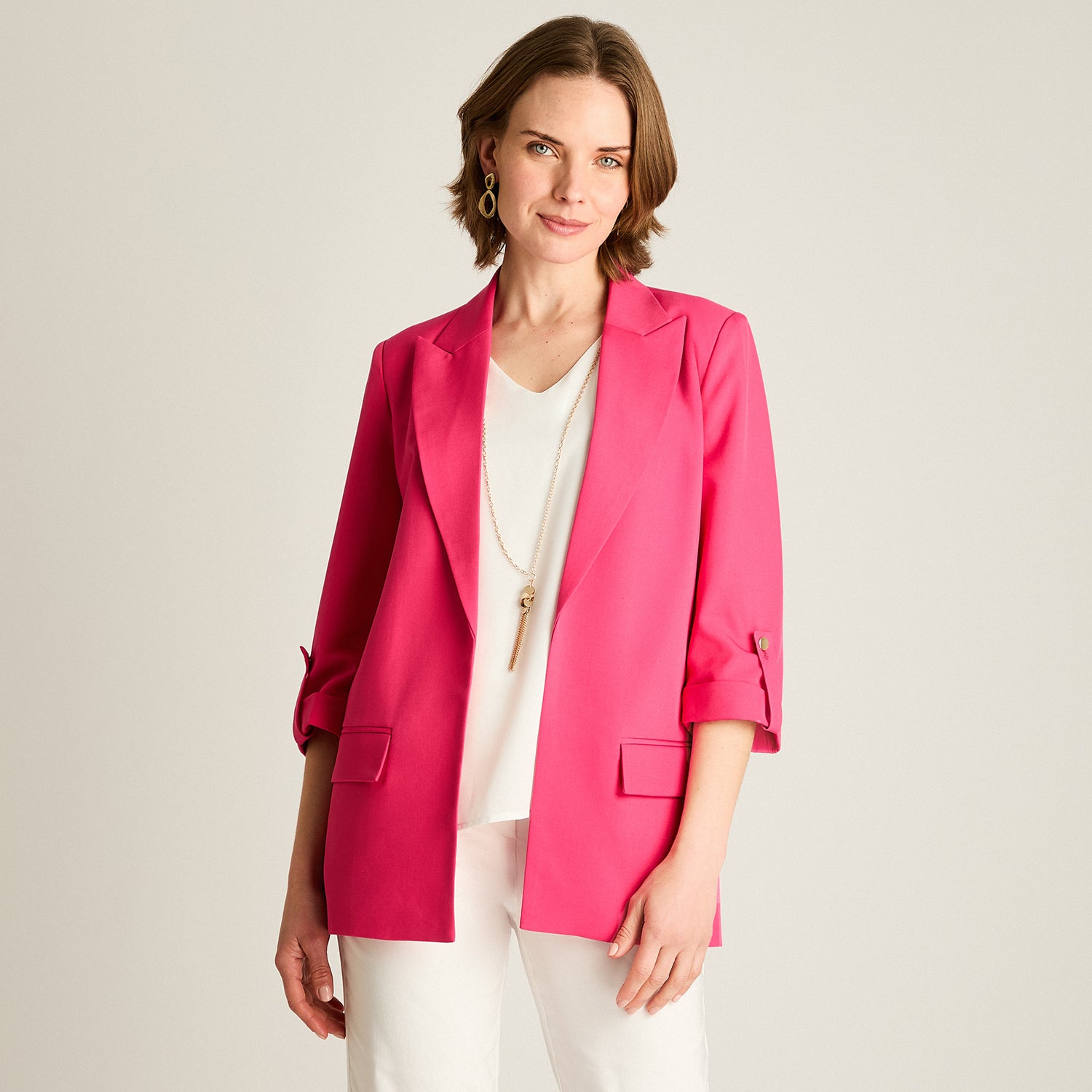 Blazer Fucsia Manga 3/4 Con Forro