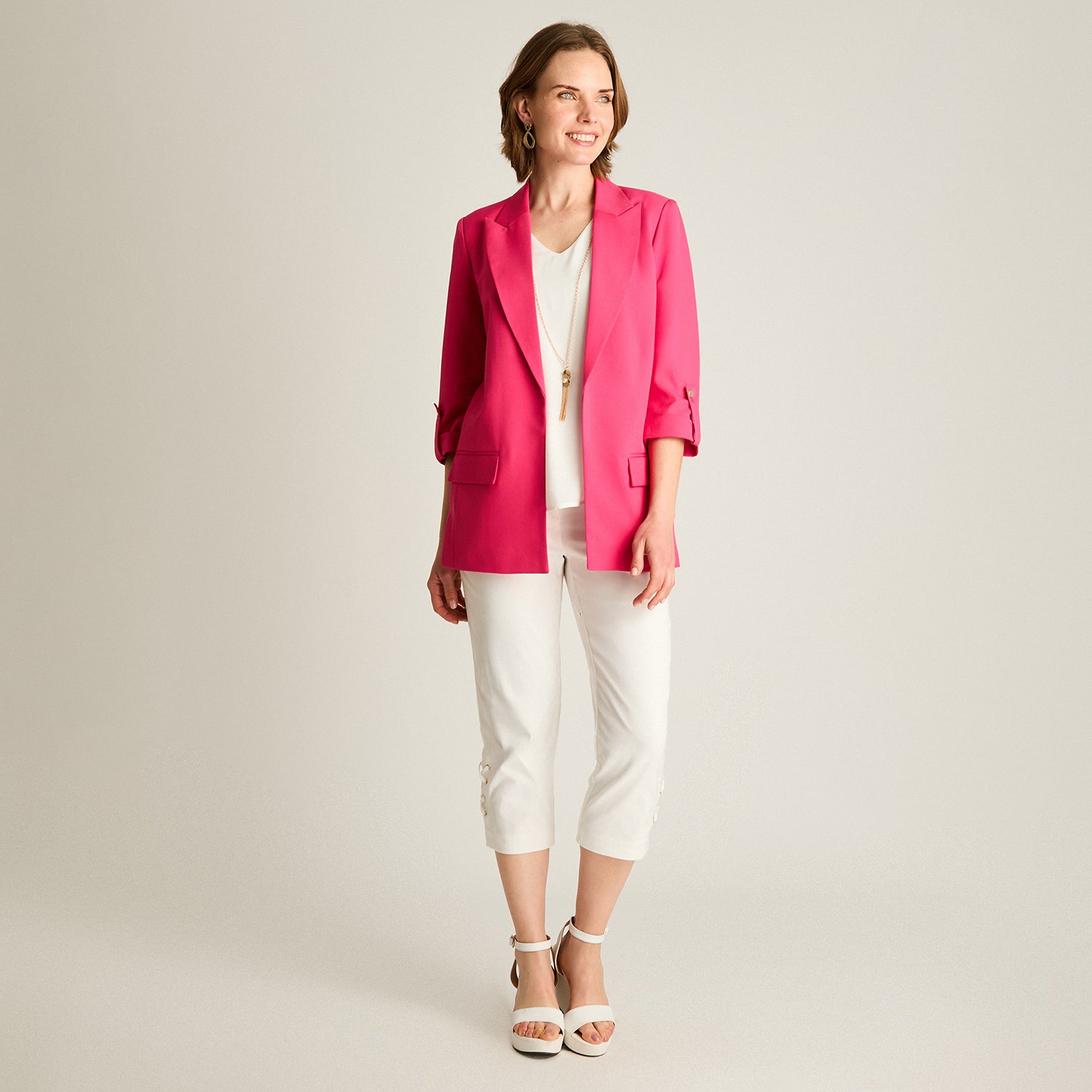 Blazer Fucsia Manga 3/4 Con Forro