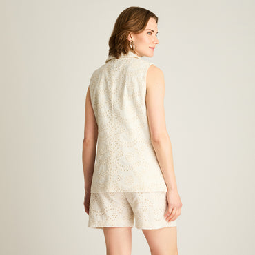 Blazer Crudo Sin Mangas con Broderie