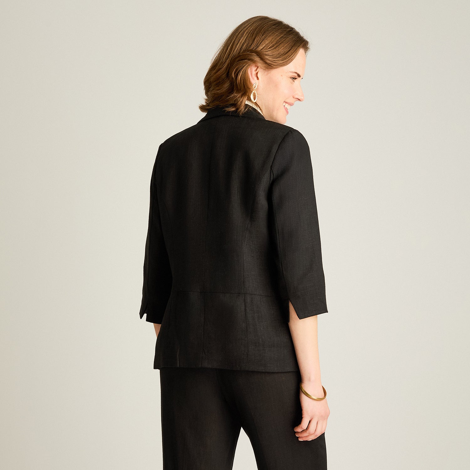 Blazer Negro Manga 3/4 Lino