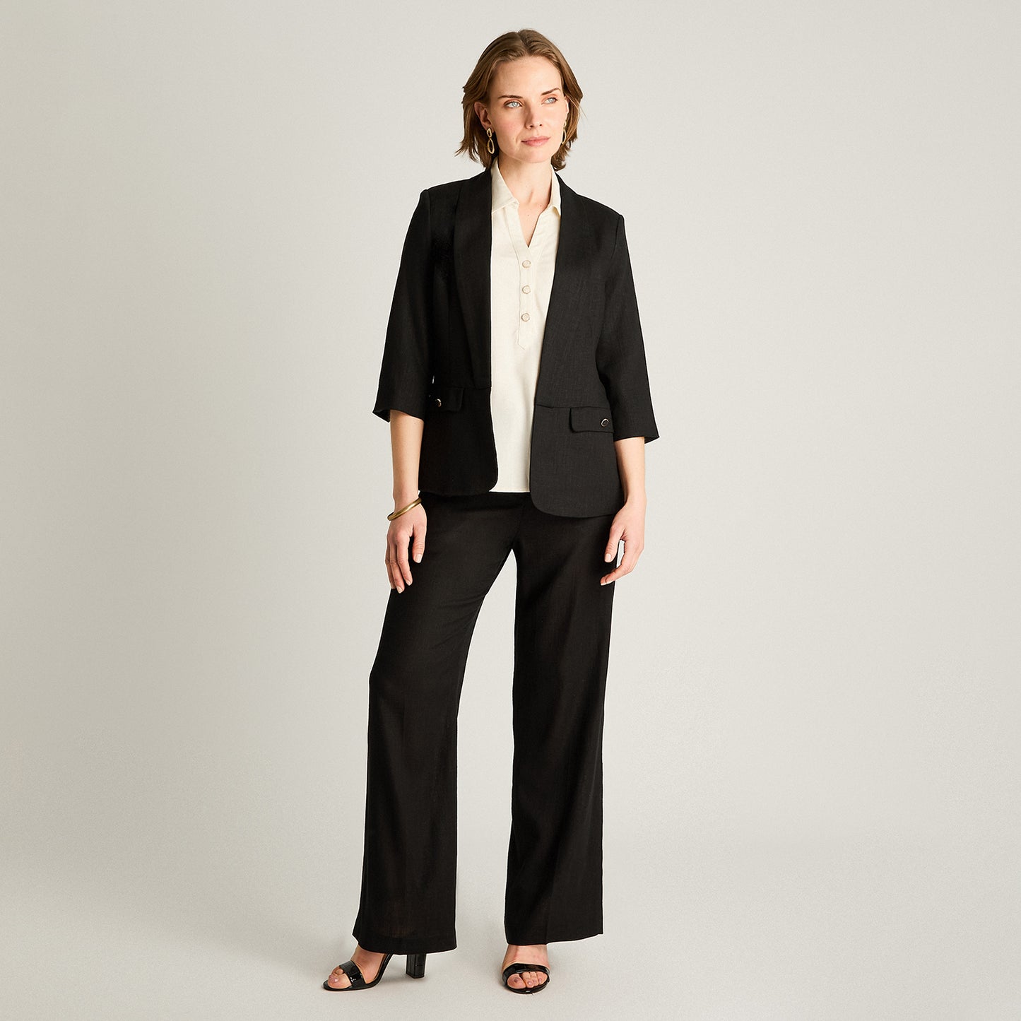 Blazer Negro Manga 3/4 Lino