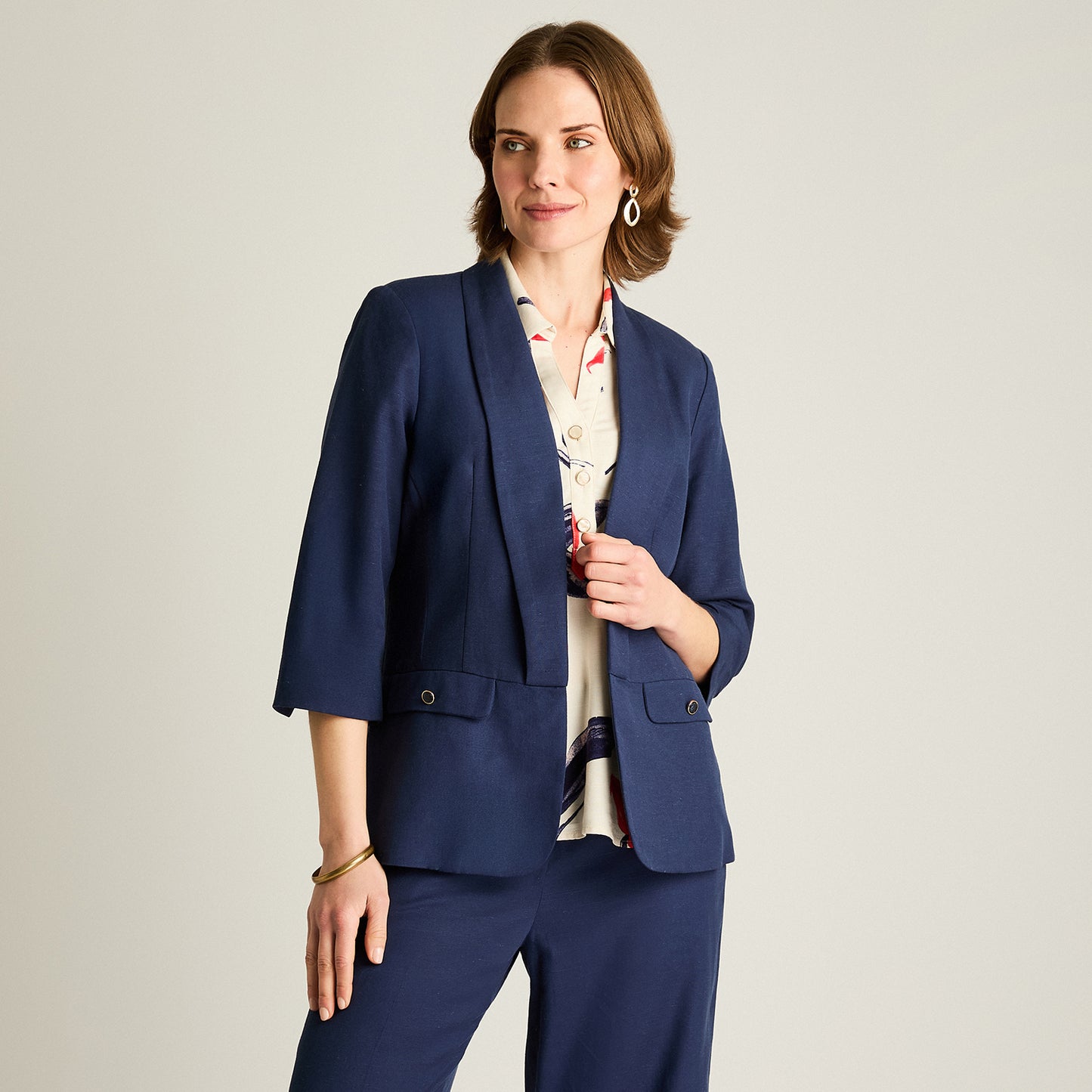 Blazer Azul Manga 3/4 Lino