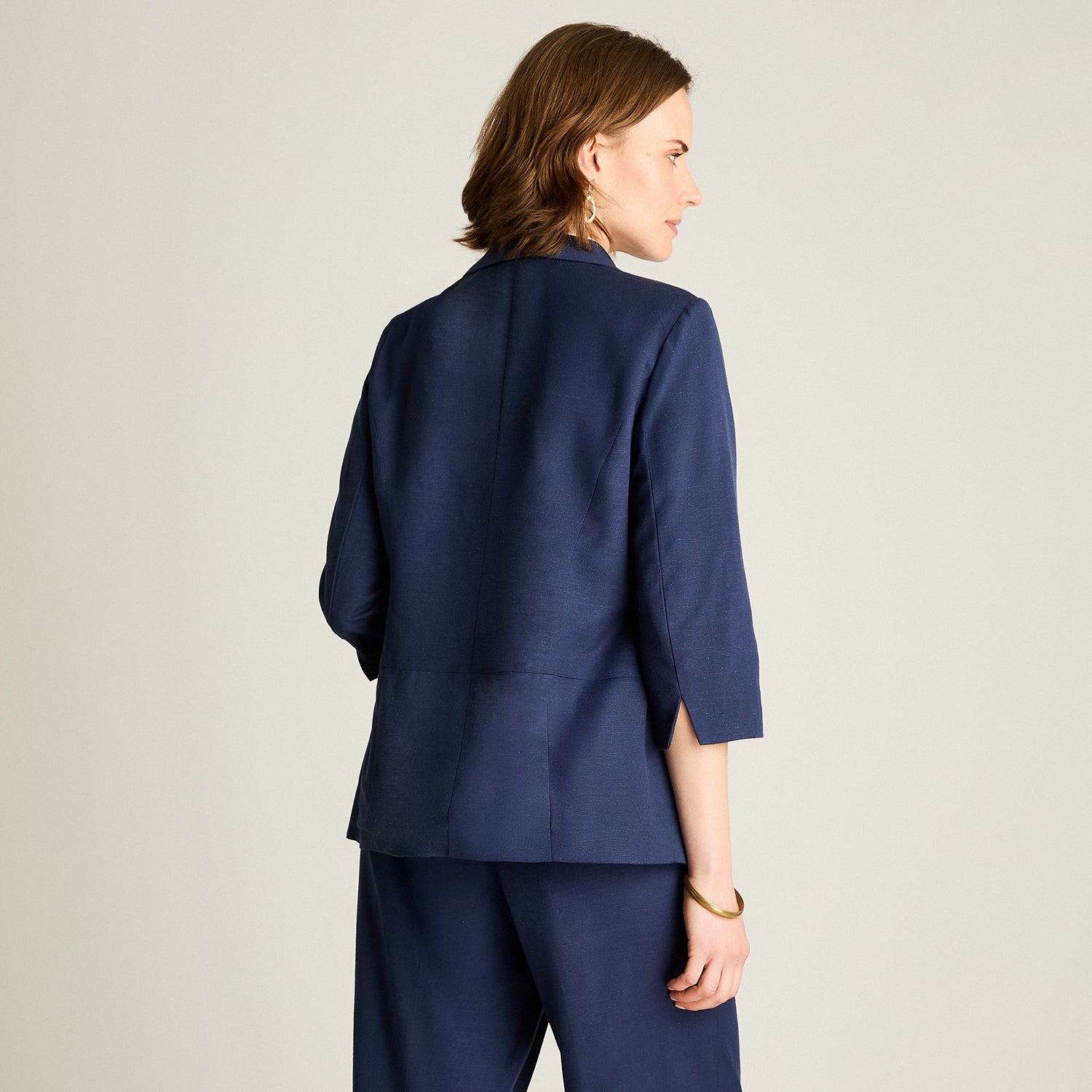 Blazer Azul Manga 3/4 Lino