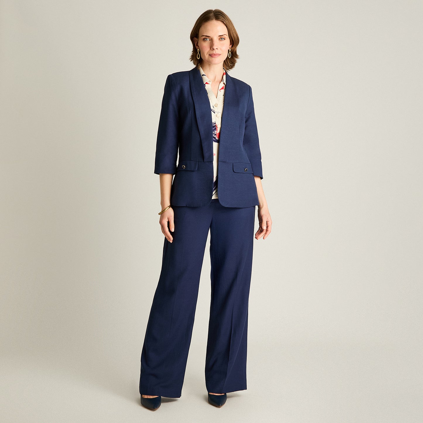 Blazer Azul Manga 3/4 Lino