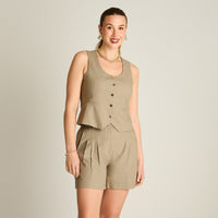 Blazer Taupe Sin Mangas Elasticidad Nula Con Forro Calce Normal Tela Plano