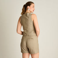 Blazer Taupe Sin Mangas Elasticidad Nula Con Forro Calce Normal Tela Plano