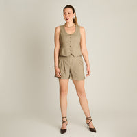 Blazer Taupe Sin Mangas Elasticidad Nula Con Forro Calce Normal Tela Plano