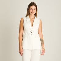 Blazer Crudo Sin Mangas Elasticidad Nula Con Forro Calce Normal Tela Plano