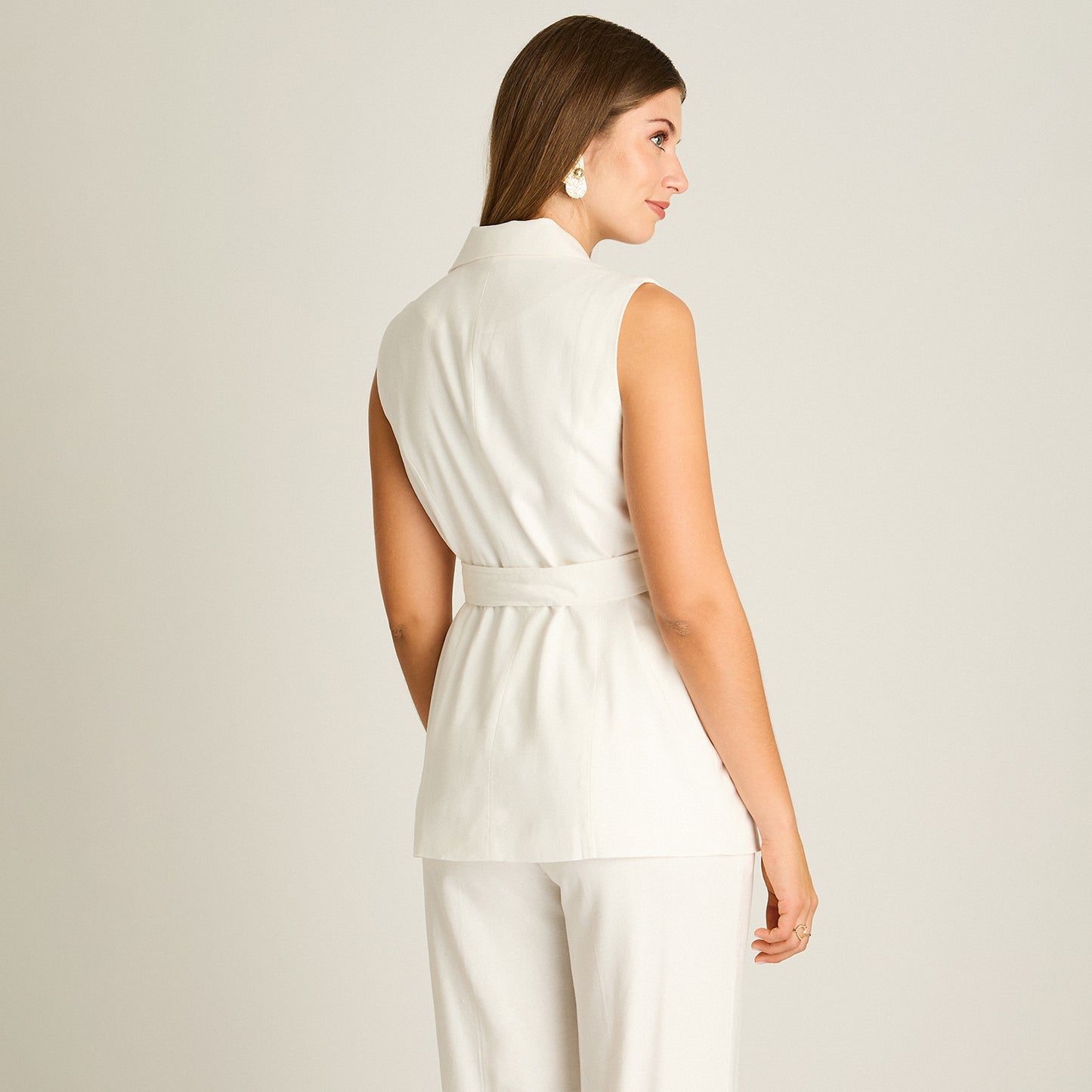 Blazer Crudo Sin Mangas Elasticidad Nula Con Forro Calce Normal Tela Plano