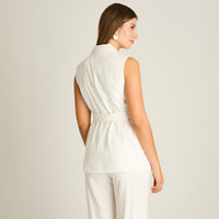 Blazer Crudo Sin Mangas Elasticidad Nula Con Forro Calce Normal Tela Plano