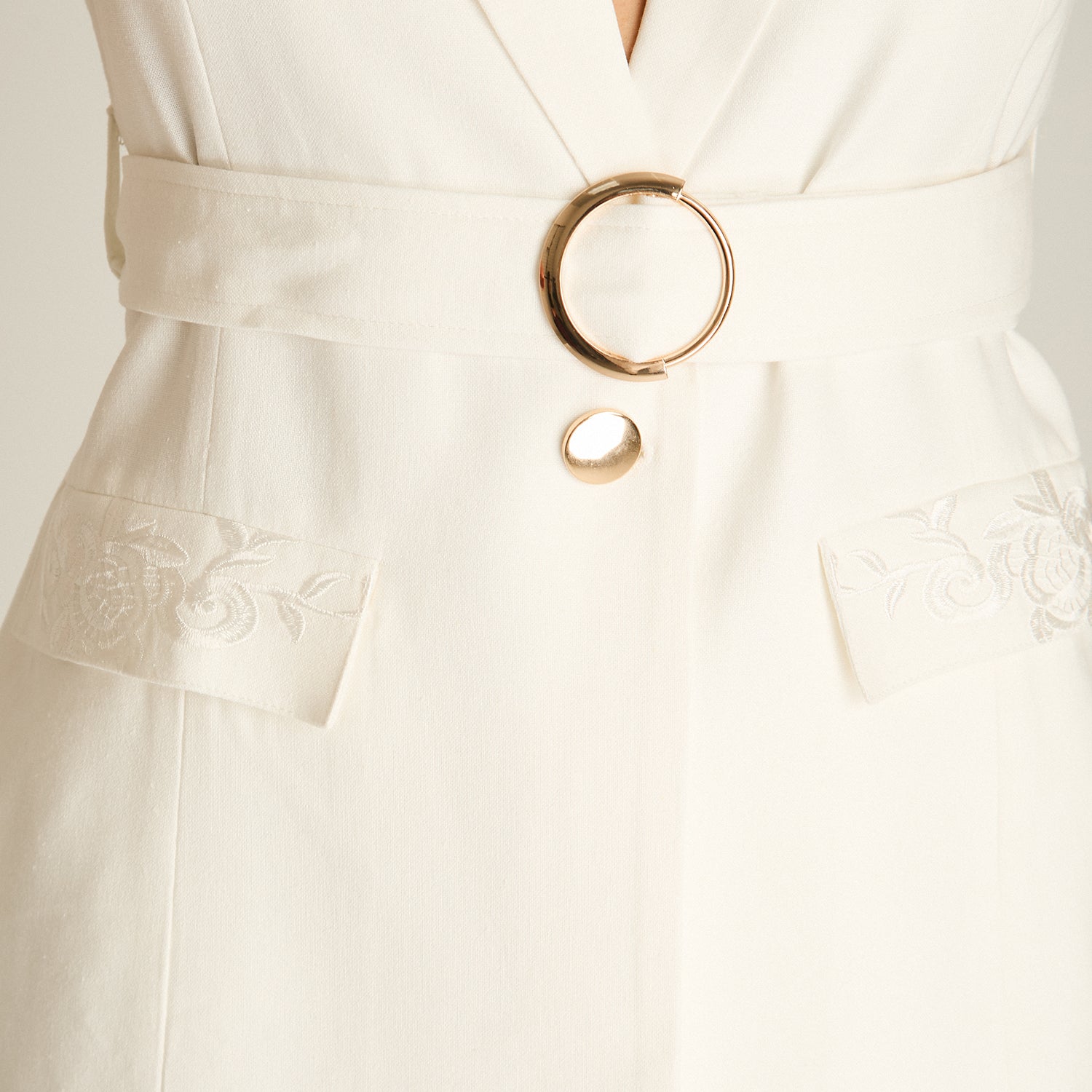 Blazer Crudo Sin Mangas Elasticidad Nula Con Forro Calce Normal Tela Plano