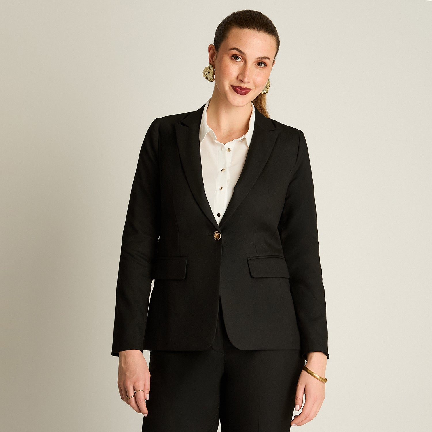 Blazer Negro Manga Larga Elasticidad Nula Con Forro Calce Normal Tela Plano