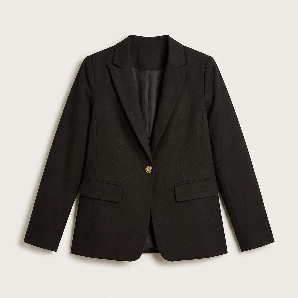 Blazer Negro Clásico con Bolsillos y Solapa en plano