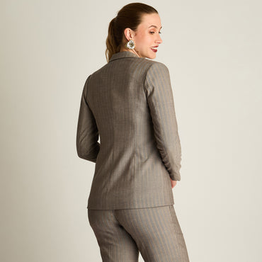 Blazer Gris Manga Larga Elasticidad Nula Con Forro Calce Normal Tela Plano