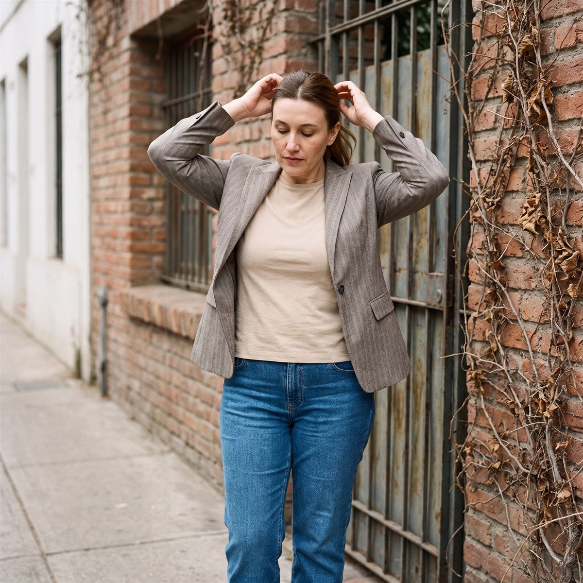 Blazer Gris Clásico con Bolsillos y Solapa lifestyle