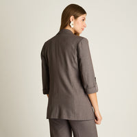 Blazer Gris Manga 3/4 Elasticidad Nula Con Forro Calce Normal Tela Plano