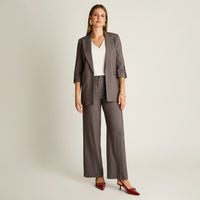 Blazer Gris Manga 3/4 Elasticidad Nula Con Forro Calce Normal Tela Plano