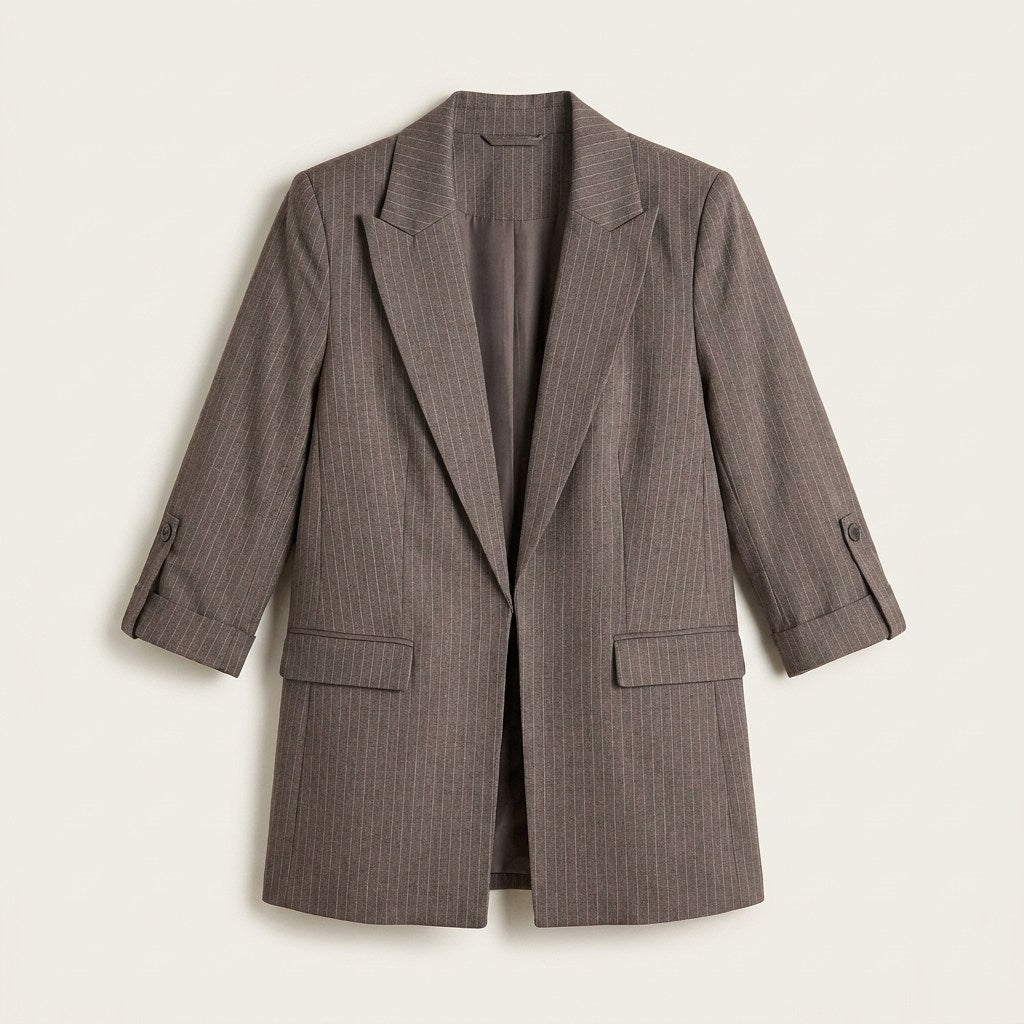 Blazer Gris Manga 3/4 con Bolsillos y Solapa en plano